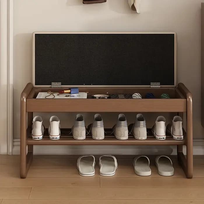 Tabouret d'échange de chaussures de rangement en bois massif