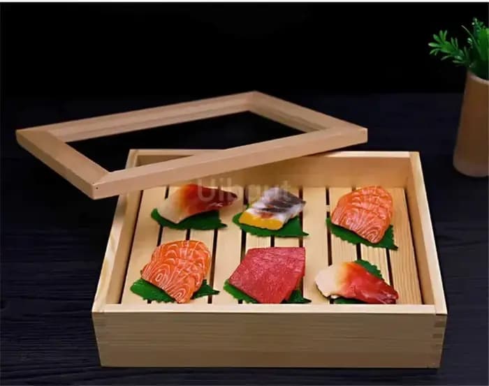 Boîte à sushi sashimi en bois avec couvercle