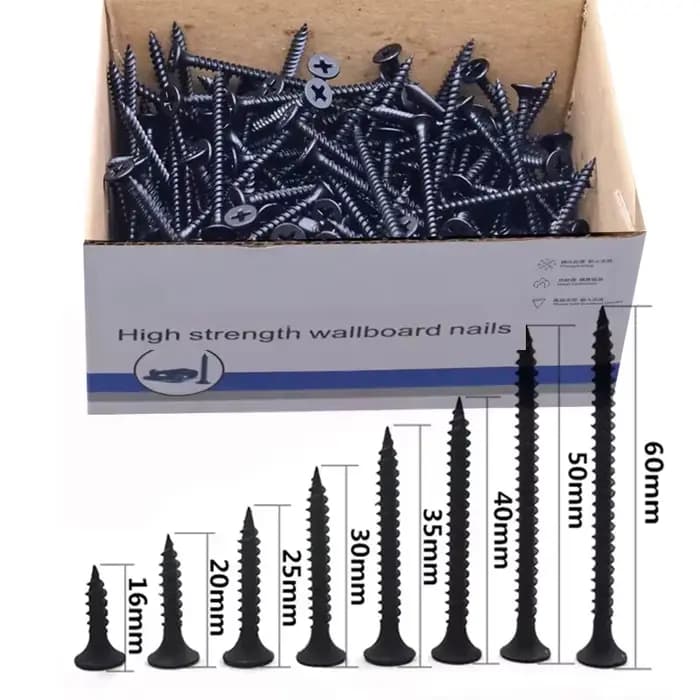 1 boîte/0.5kg lot vis pour cloisons sèches croix fraisée tête plate vis autotaraudeuse M3.5 vis Phillips en acier au carbone noir pour le travail du bois