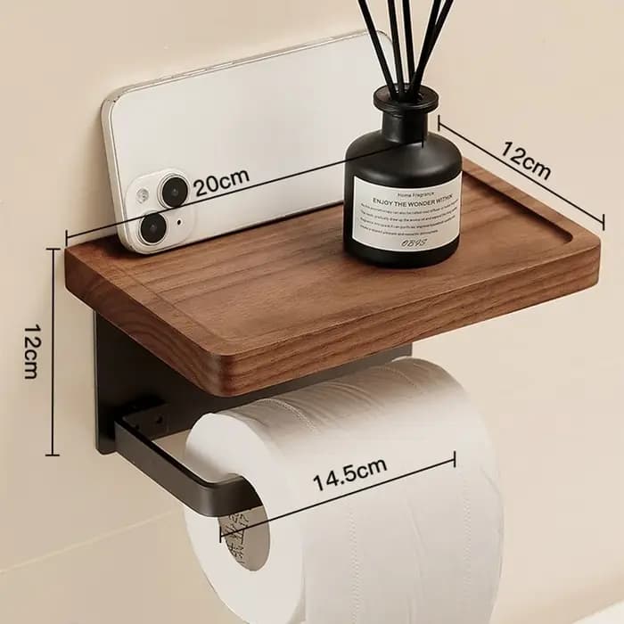 Porte-papier hygiénique avec étagère en bois de noyer