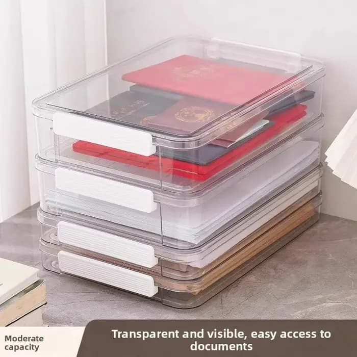 Boîte de rangement transparente A4 pour documents, usage domestique, étui d'archives pour papiers importants, dossier de classement, style moderne et simple, couverture en matériau PET