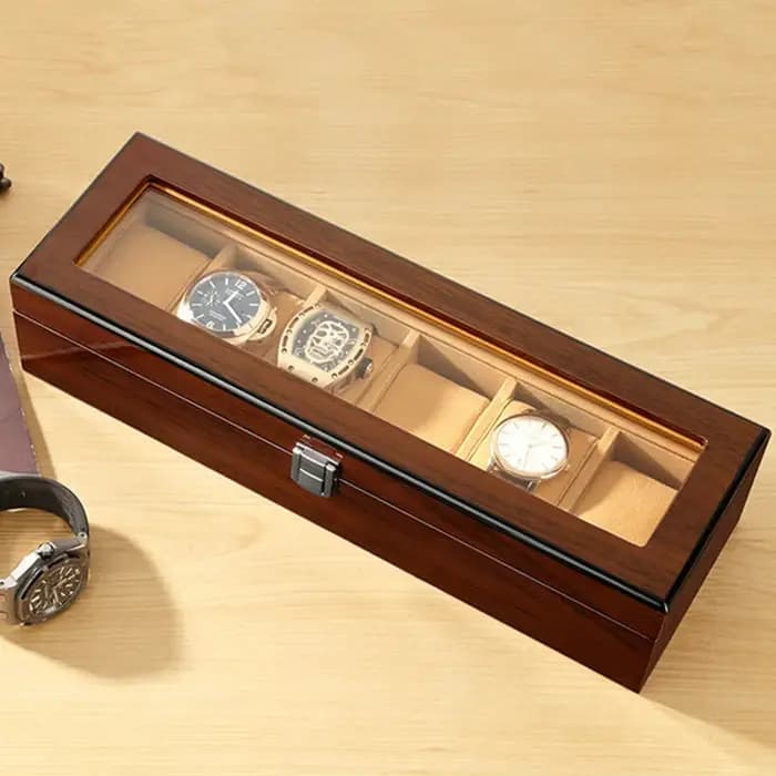 Boîtes à montres noires à 6 emplacements en bois pour hommes