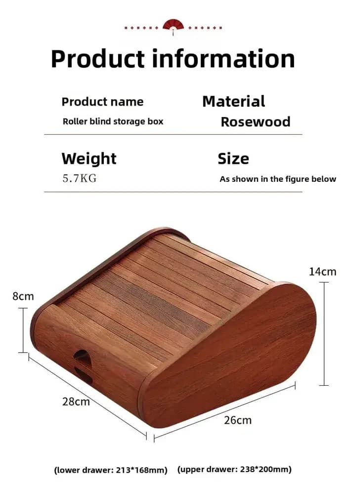 Boîte de rangement extractible pour volet roulant en palissandre avec structure à mortaise et tenon