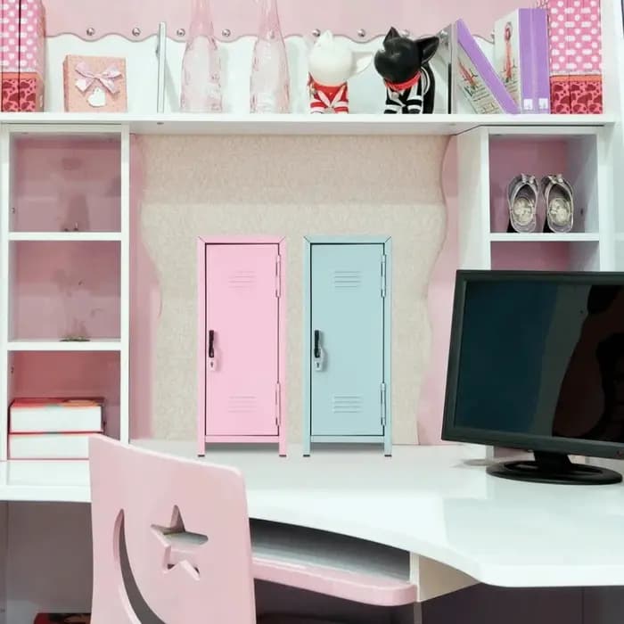 Mignon meuble de rangement vertical en fer pour maquillage, organisateur de bureau verrouillable à deux niveaux avec serrure, armoire à dossiers