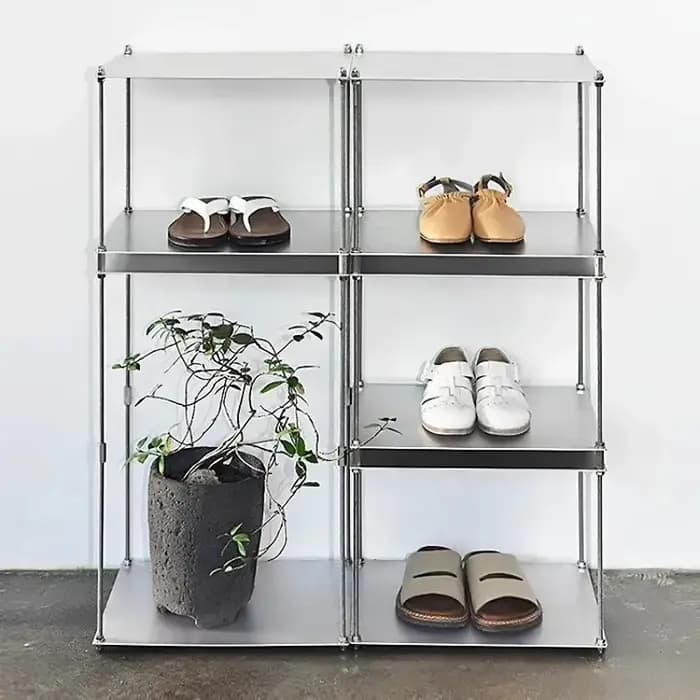 Étagère modulaire industrielle en acier inoxydable, présentoir multi-niveaux pour salon, organisateur de maison minimaliste, système de rangement en métal