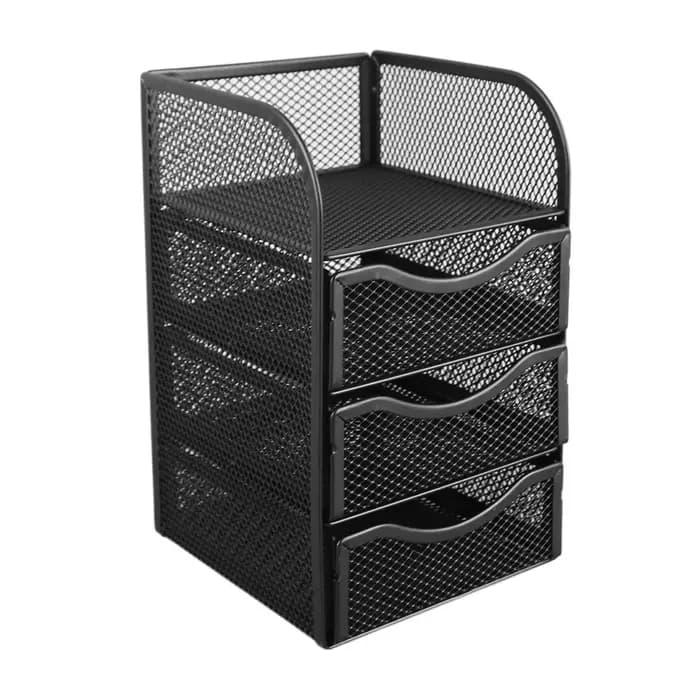 Organisateur de bureau à 3 tiroirs en métal noir