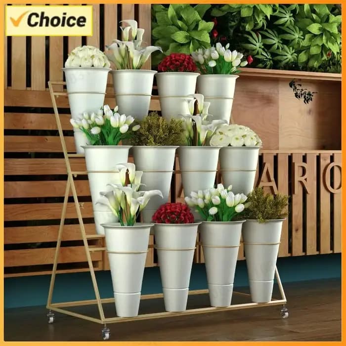 Étagère à fleurs en métal à 3 niveaux avec roulettes ou 12 pots