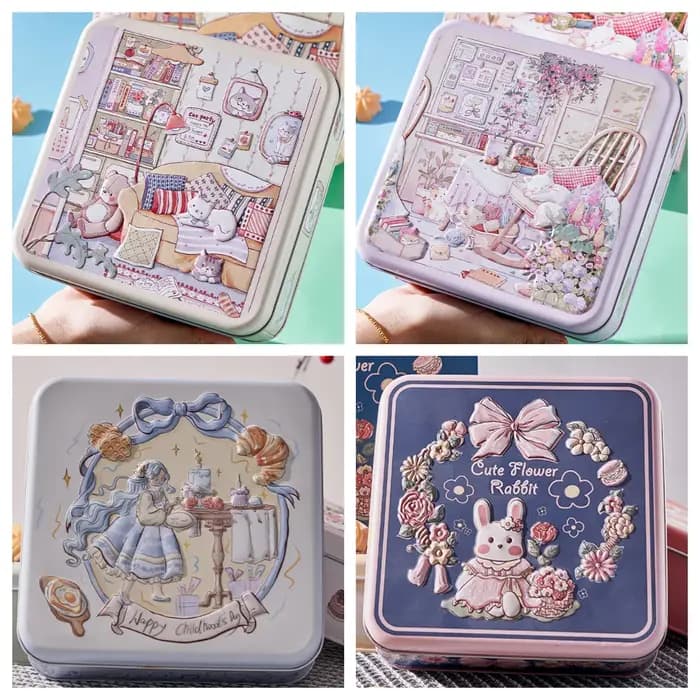 Boîte de rangement en métal de lapin d'ours mignon