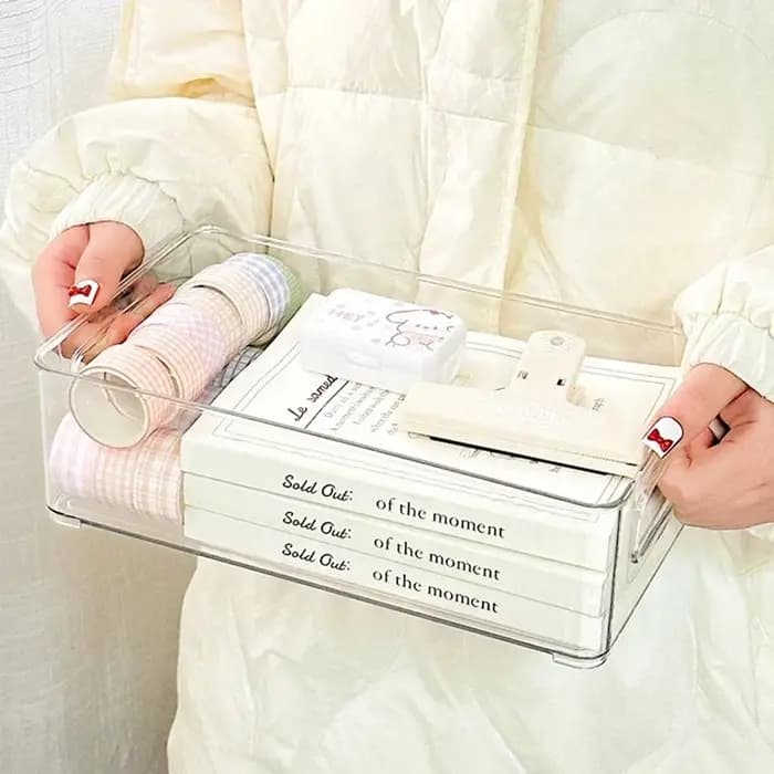 Boîte de rangement en acrylique transparente pour cosmétiques de bureau, masques faciaux et produits de soin, idéale pour dortoir et réfrigérateur