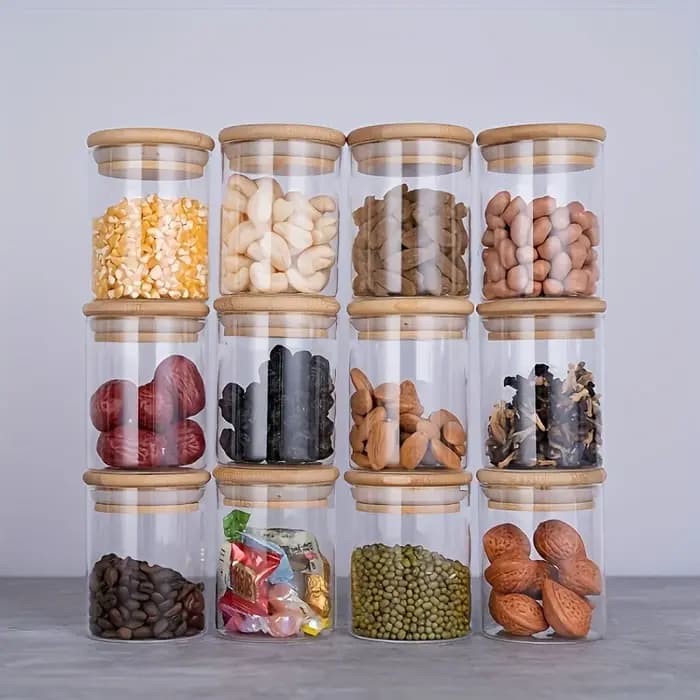 Pots à épices en verre avec couvercle en bambou