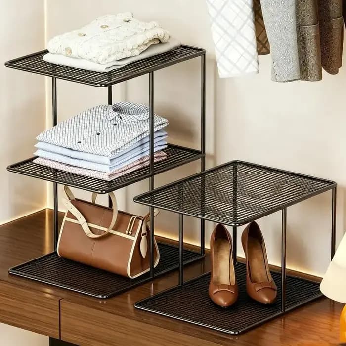 Étagère de rangement empilable en métal maillé à plusieurs niveaux pour armoire