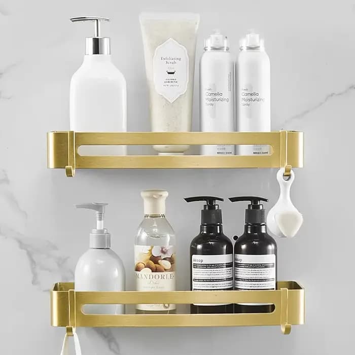 Étagère de salle de bain étagère d'angle support de rangement de bain mural en aluminium brossé or carré étagère de douche de bain porte-shampooing de bain