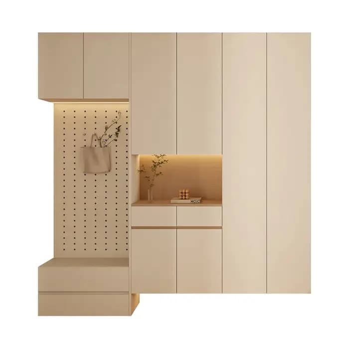 Armoire à chaussures d'entrée en bois crème