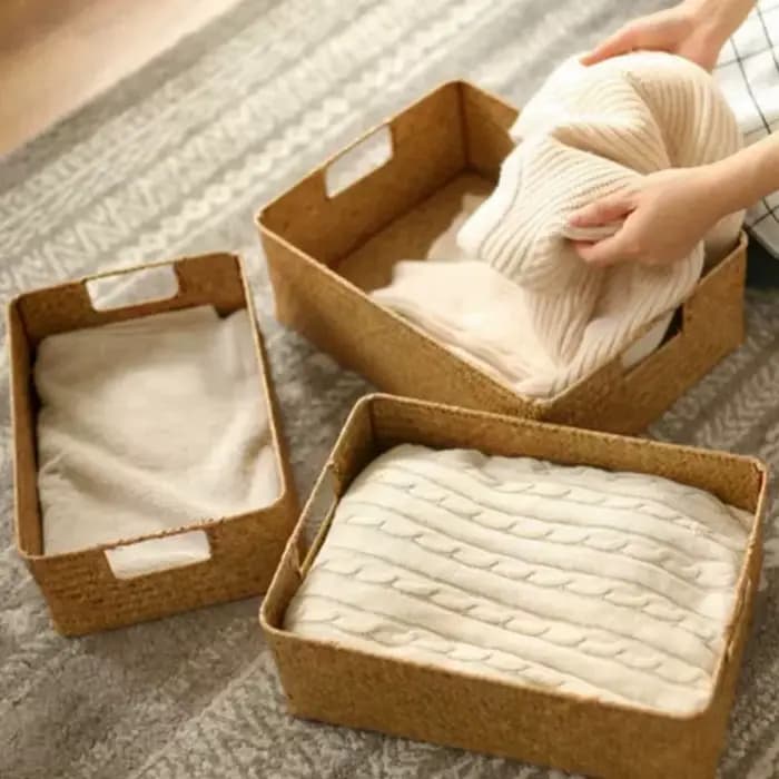 Zerolife-Panier en jonc de mer tissé pour décoration intérieure, panier en osier naturel, panier de