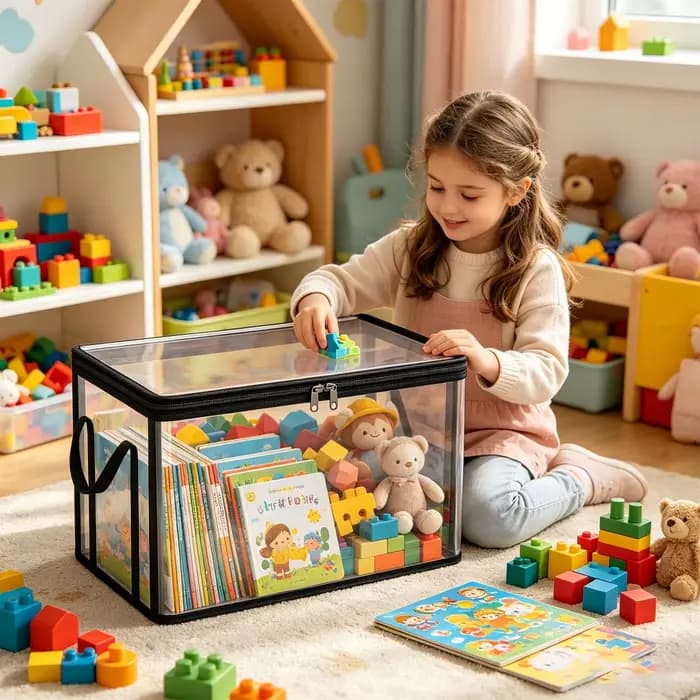 Boîte de rangement pour livres, grande capacité, avec poignées et couvercles, bacs de rangement empilables, boîte pour vêtements, jouets, collations, literie, vêtements, maison, chambre à coucher