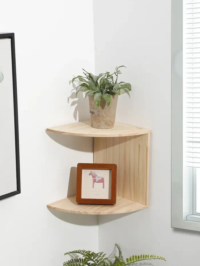 Étagère d'angle en bois Burlywood à deux couches, décoration de la maison Boho, mur flottant, salle