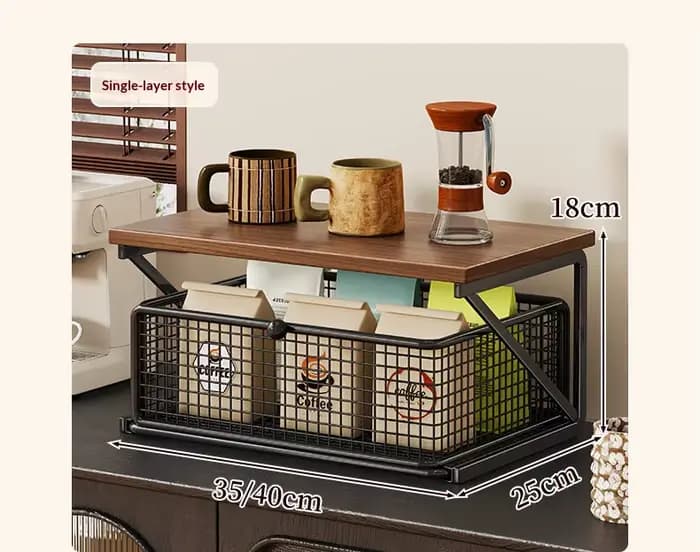 Organisateur d'étagères de comptoir de cuisine, support de rangement à tiroirs en bois de fer, station d'accessoires pour café, pour la maison et le garde-manger