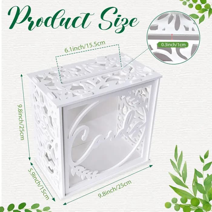 Boîte à cartes de mariage blanche pour réceptions, boîte à cartes cadeaux en PVC pour mariage avec fenêtres en acrylique, boîte à enveloppes rustique pour cadeaux en argent