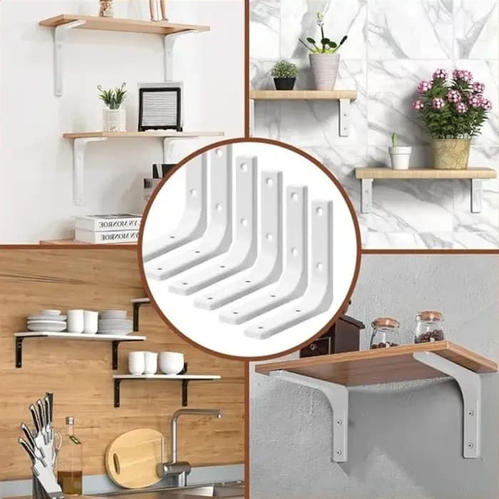 Lot de 2 supports d'étagère robustes 12,5 x 15 cm blancs en forme de L, support d'angle pour étagère flottante murale pour rangement domestique