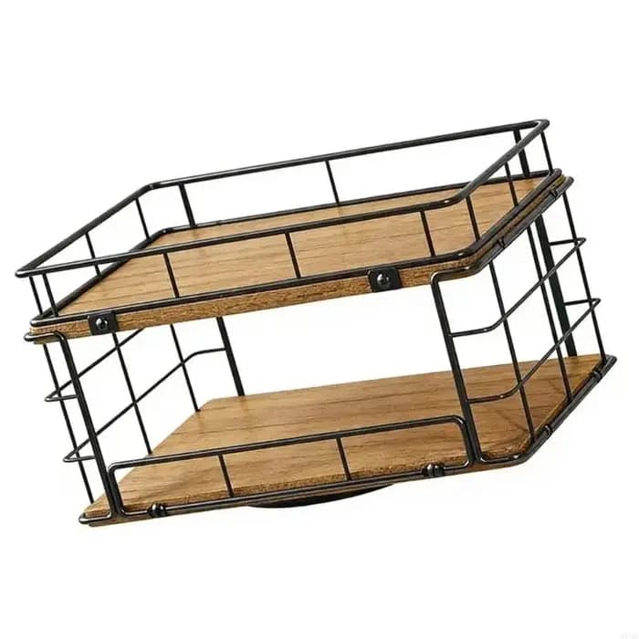 Étagère tournante à 2 niveaux peu encombrante pour le rangement en cuisine des canettes soupe des boissons B03E