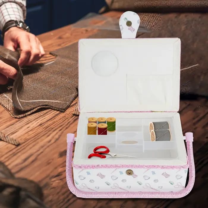 Panier à coudre avec plateau amovible, panier à couture pratique, organisateur avec poche intérieure