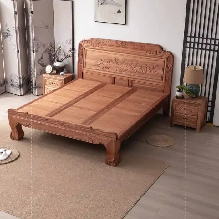Lit de rangement de luxe vintage en bois sculpté