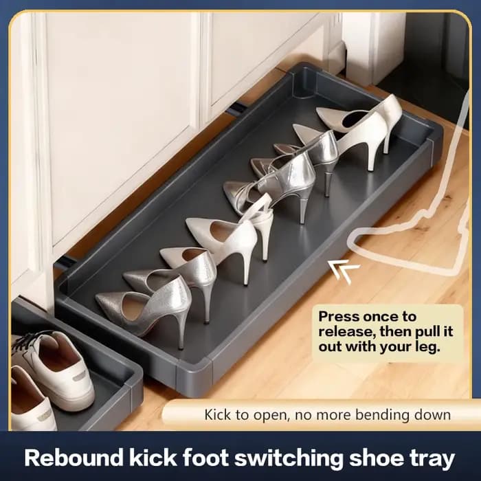 Tiroir coulissant multifonctionnel sous l'armoire à chaussures avec ouverture par poussée pour l'entrée et l'organisation de la maison