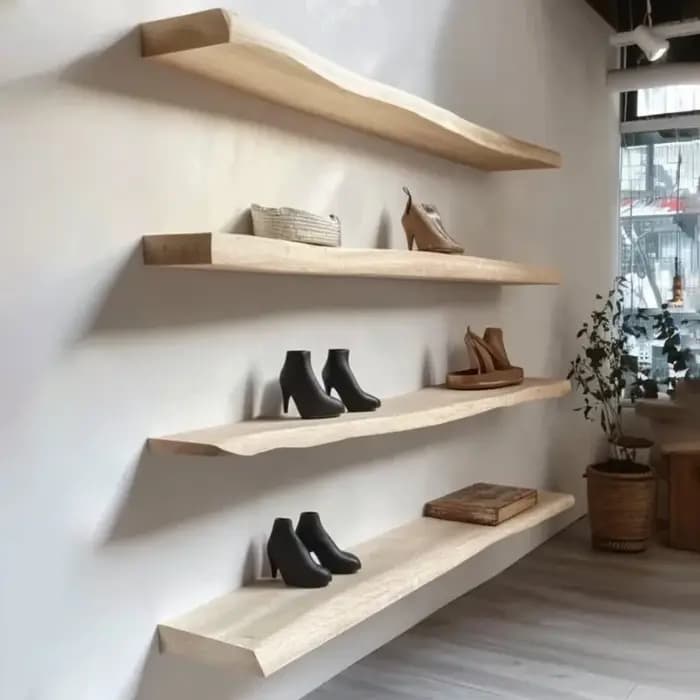 Étagères flottantes en bois, fabriquées à la main avec une bordure naturelle authentique, pour la décoration murale, étagères en bois pour salle de bain, cuisine, chambre à coucher