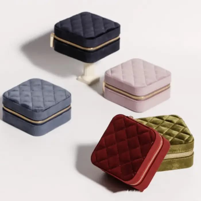 Boîte à bijoux en velours losange avec miroir pour femmes