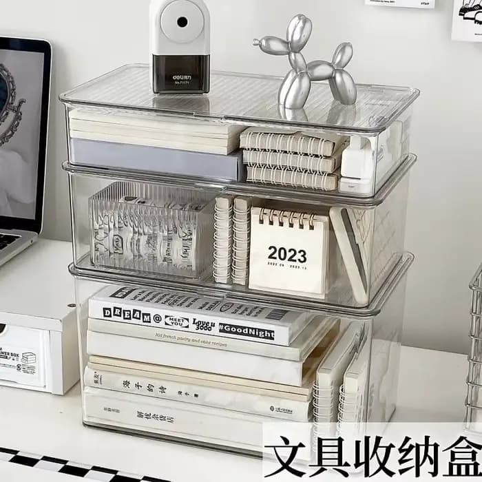 Boîte de rangement de bureau de grande capacité avec couvercle