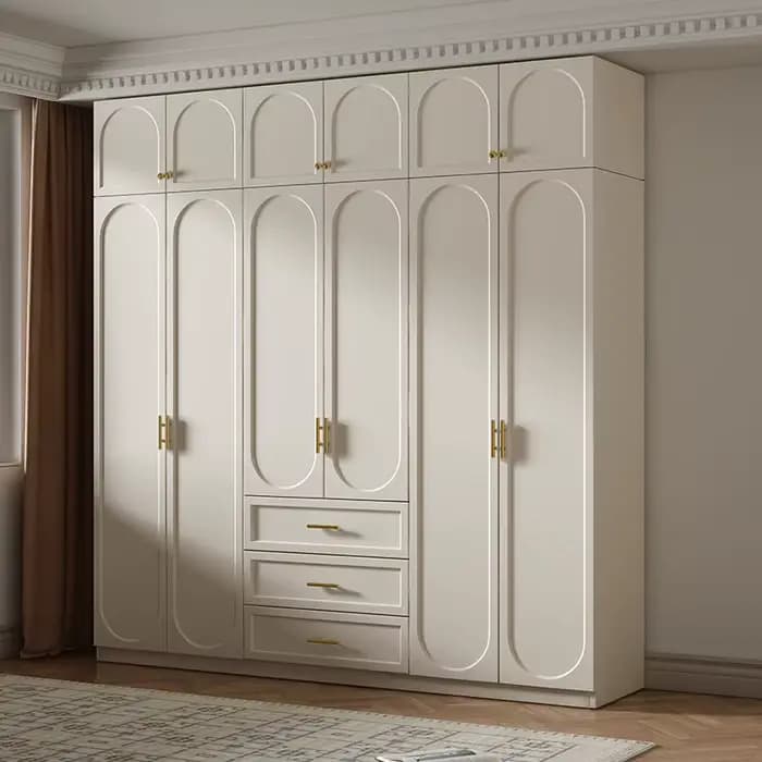 Armoire en bois blanche-française personnalisée, armoire de rangement de luxe moderne pour meubles de maison, vêtements de chambre à coucher