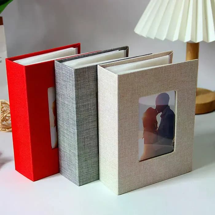 Innovant album de stockage de 100 photos ; Taille photo 4x6 ; Couverture en lin