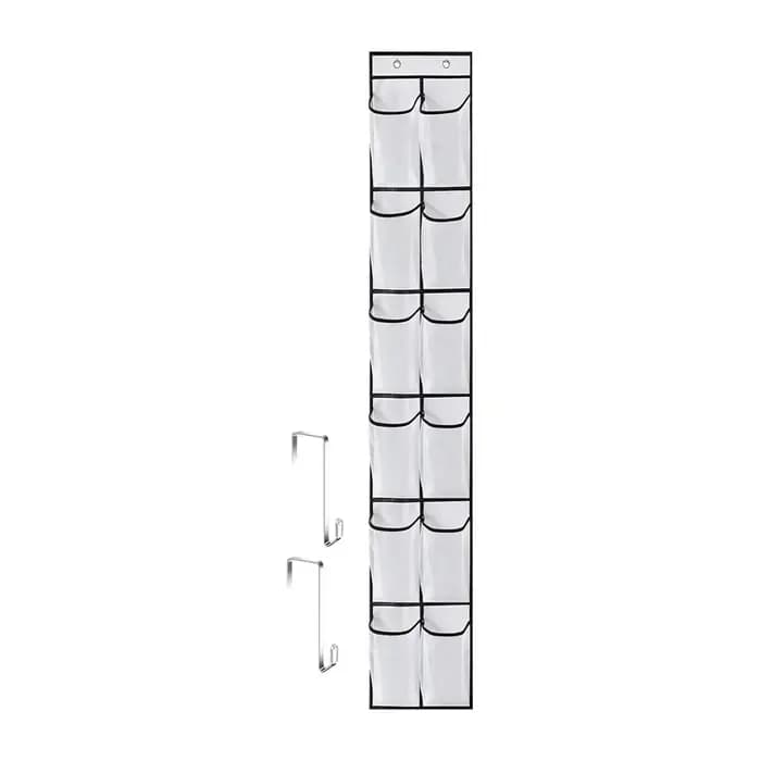 Organisateur de rangement pour chaussures suspendu à 12 poches avec 2 crochets métalliques, support