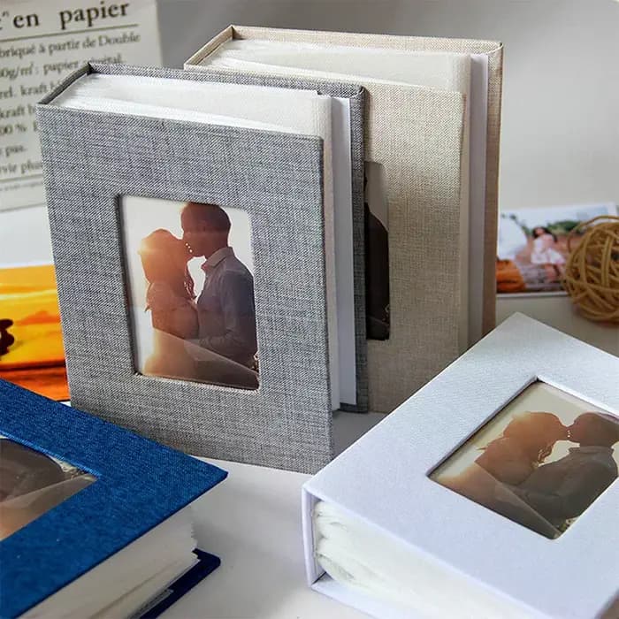 Innovant album de stockage de 100 photos ; Taille photo 4x6 ; Couverture en lin