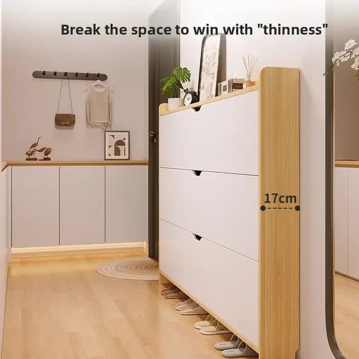 Meuble à chaussures stable en bois massif, grande capacité, rangement multi-niveaux intégré, pour la maison, petit et étroit, avec bac basculant.