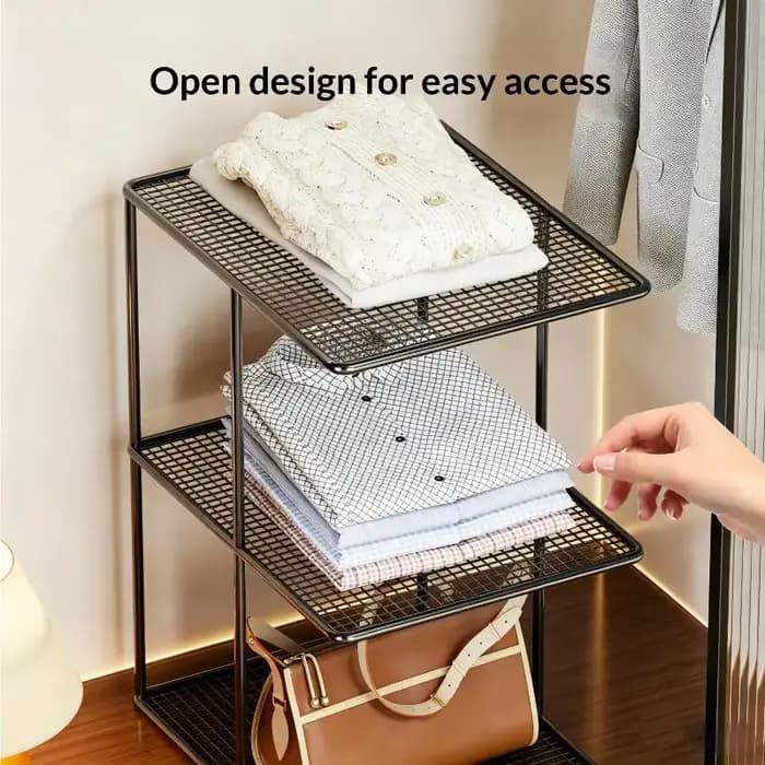 Étagère de rangement empilable en maille métallique à plusieurs niveaux pour armoire