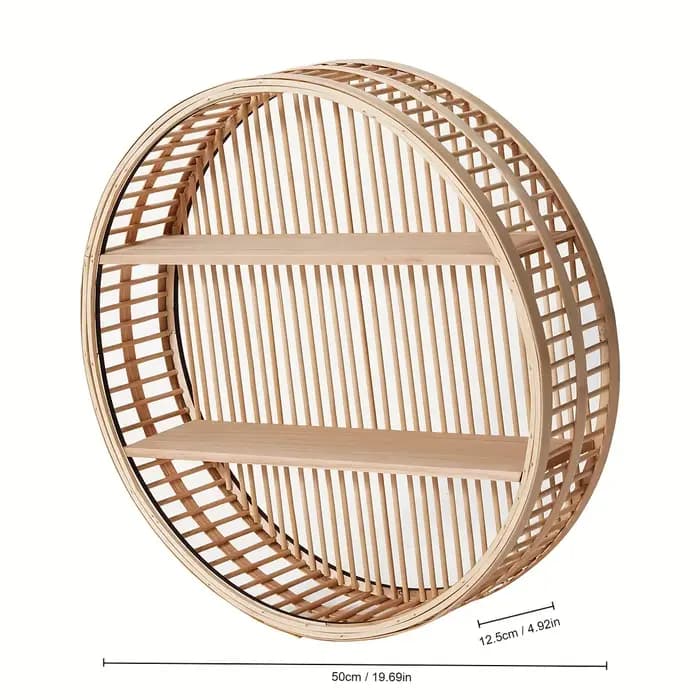 Étagère murale vintage en bambou – Organisateur de rangement mural circulaire avec plusieurs compart
