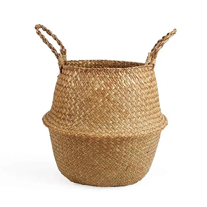 Paniers de rangement paille osier rotin suspendu pot de fleurs jonc de mer pliant linge Clthoes