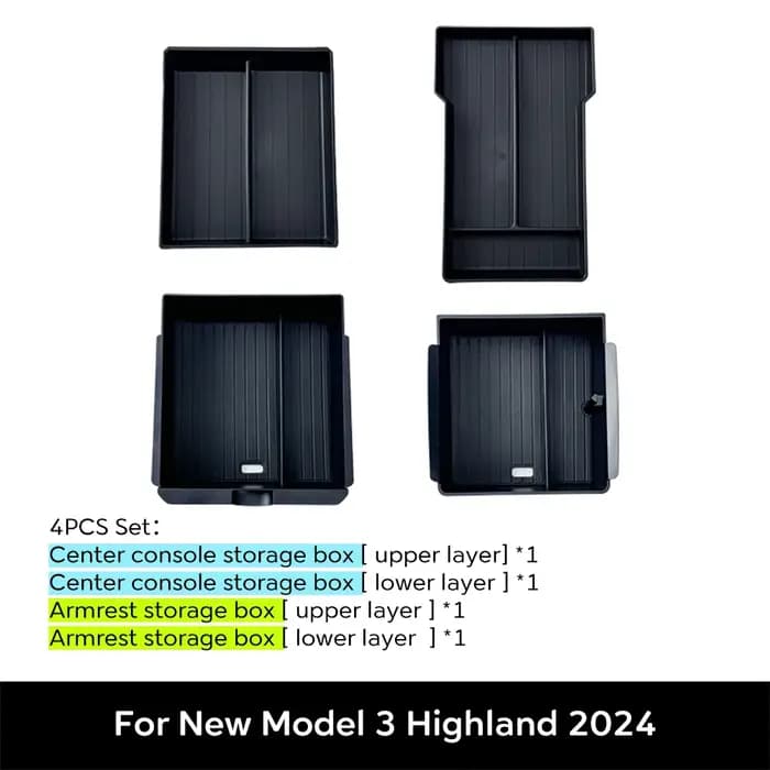 TEKSY Pour Tesla Nouveau Modèle 3 HIGHLAND 2025 2026 Boîte de rangement pour accoudoir de console centrale