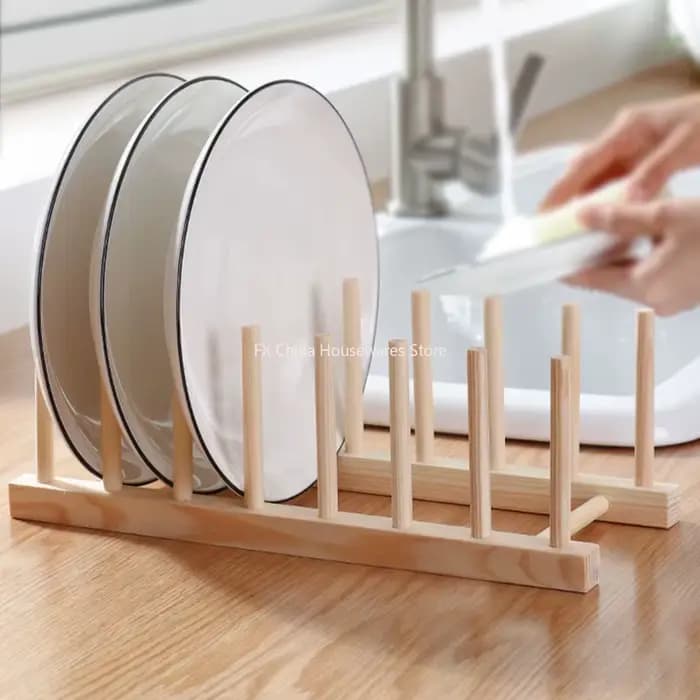 Étagère de rangement multifonctionnelle en bois pour assiettes