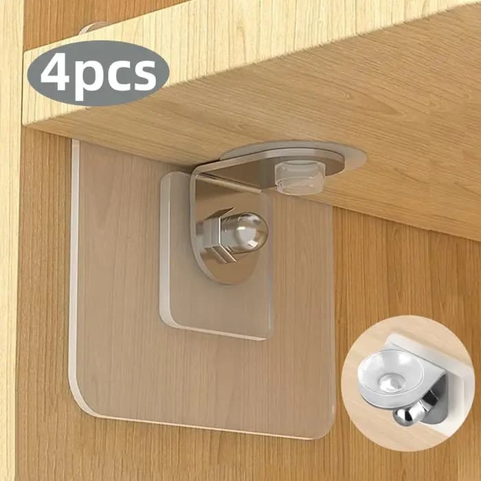 Support d'étagère adhésif en acier inoxydable, 4 pièces, Clips solides partiqués pour armoire de cuisine, Support de placard de livres, clins