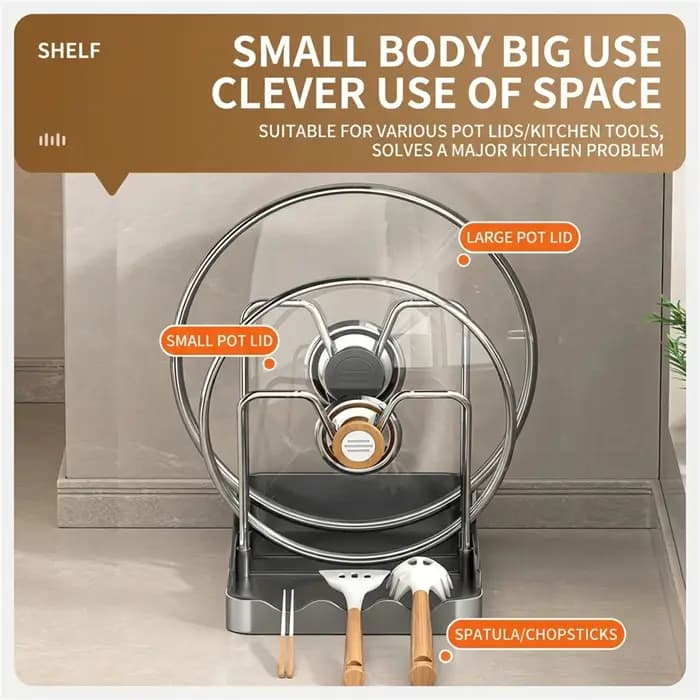 Support de rangement multifonctionnel pour couvercles de casseroles en acier inoxydable avec plateau de drainage