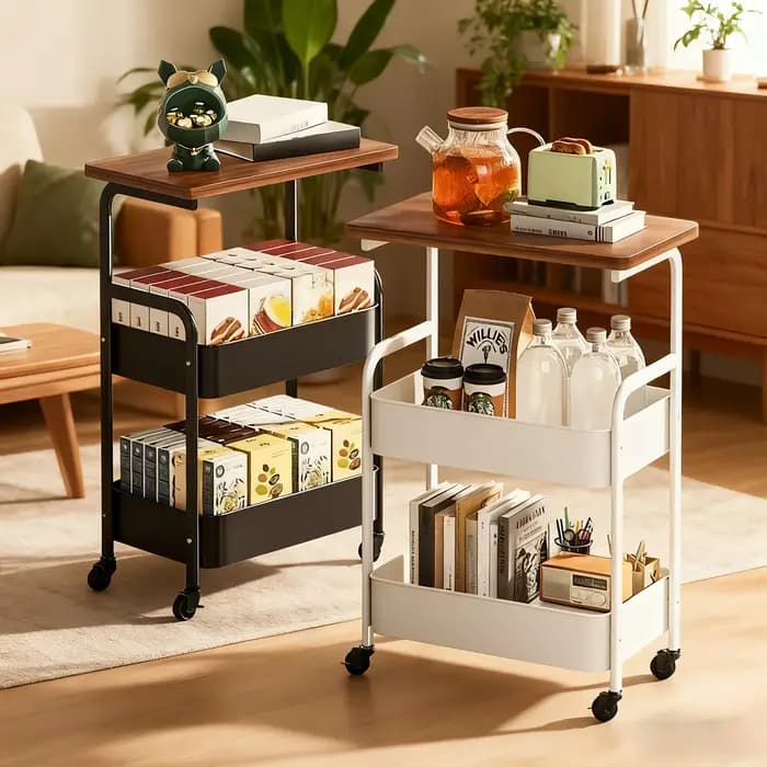 Étagère roulante en acier multi-niveaux rétro, support de rangement mobile pour cuisine/salle de bain, organisateur robuste