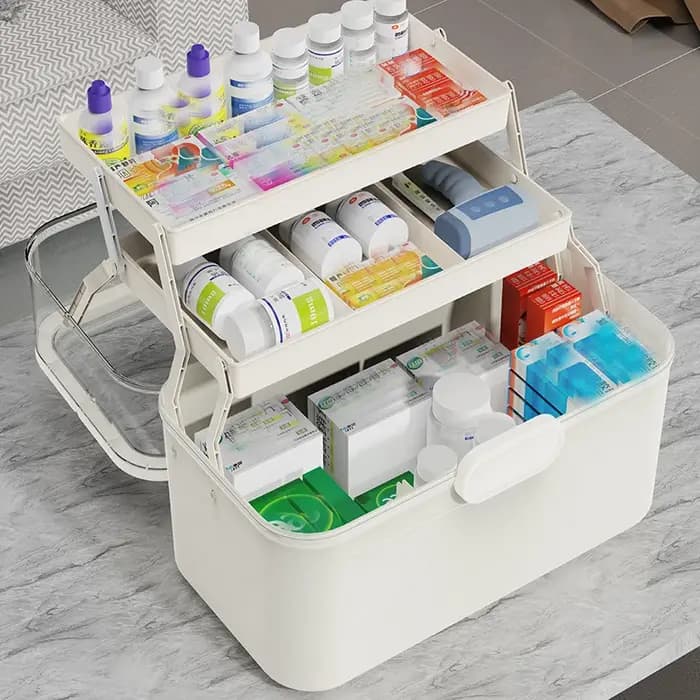 Boîte de rangement pour médicaments à grande capacité avec couvercle transparent - Armoire