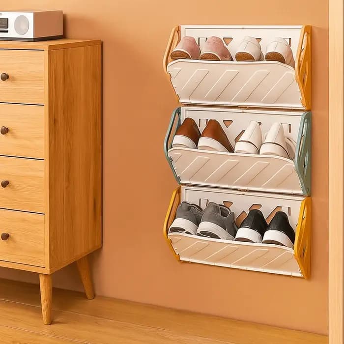 Étagère à chaussures pliable en plastique sans perçage