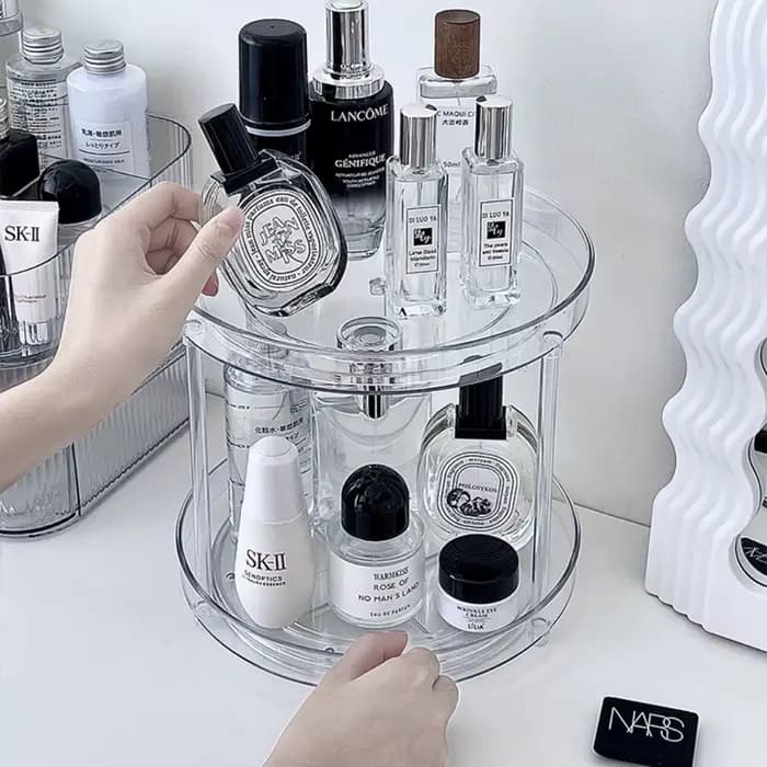360 ° Support à cosmétiques rotatif de bureau, étagère de salle de bain, grande capacité, parfum, aromathérapie, soins de la peau, organisateur de stockage de produits