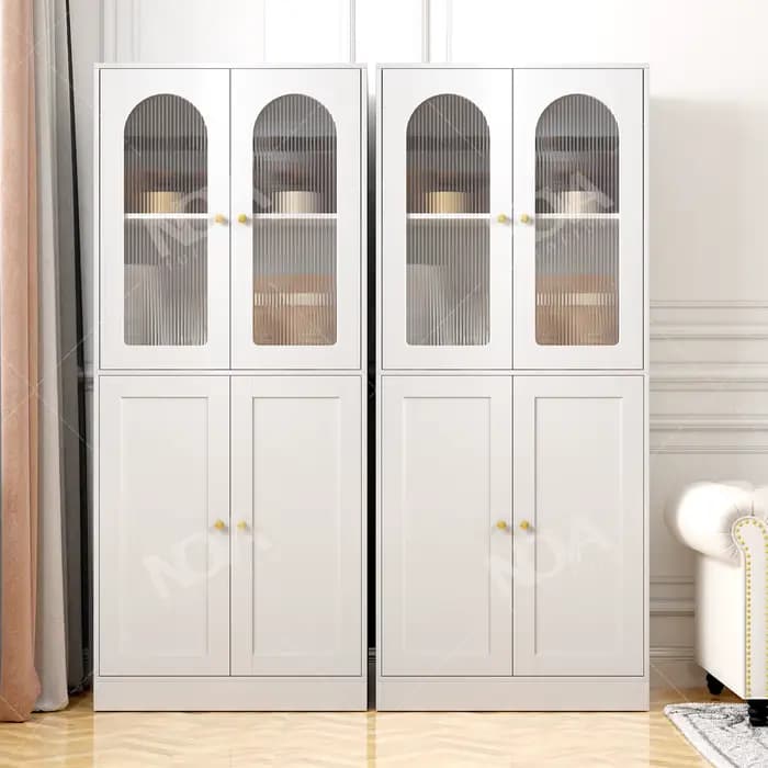 Blanc 4 portes salon affichage armoire de rangement cannelé porte en verre bibliothèque 1.8m étagère en bois moderne meubles de maison armoires