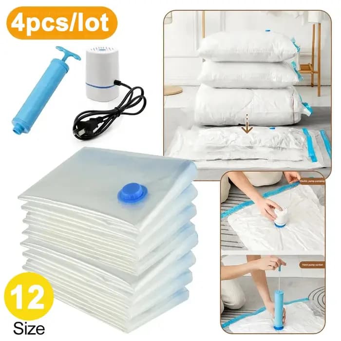 Sacs sous vide réutilisables, 4 pièces, transparents, pliables, compressés, gain de place, pour vête