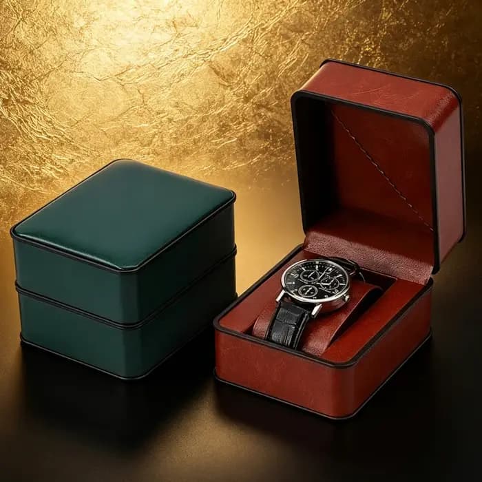Boîte de rangement pour montre en cuir PU noir et vert
