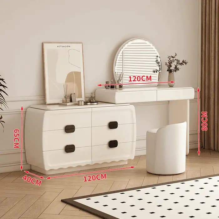 Coiffeuse compacte de luxe blanche moderne avec miroir